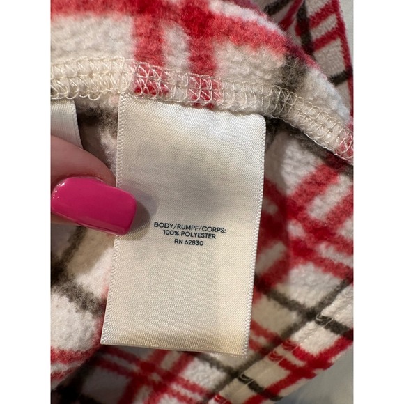 Lands End Red Plaid Fleece Quarter Zip Pullover Sweater Womens Large 14-16 - Picture 6 of 8